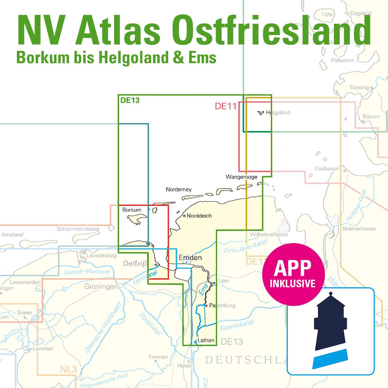NV Charts Nordsee DE13 - Ostfriesland, Borkum bis Helgoland & Ems