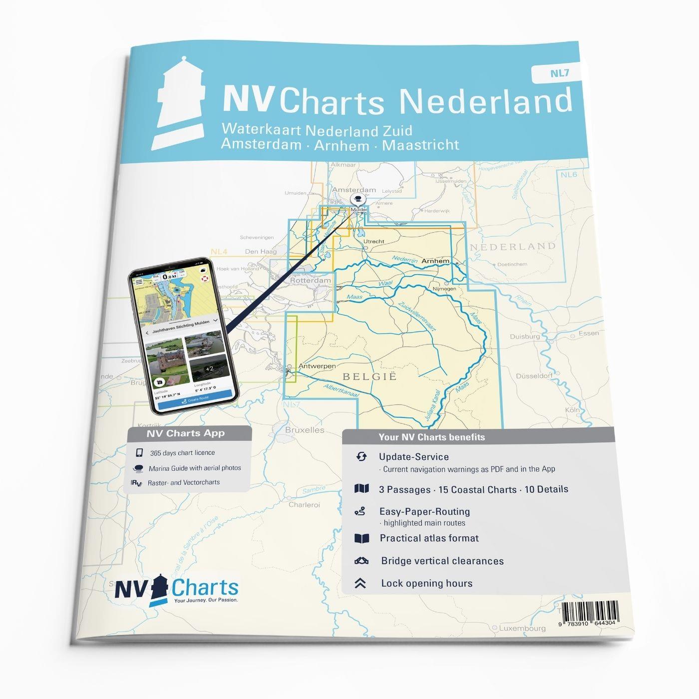 NV Charts Nederland NL7 - Waterkaart Nederland Zuid - Amsterdam - Arnhem - Maastricht