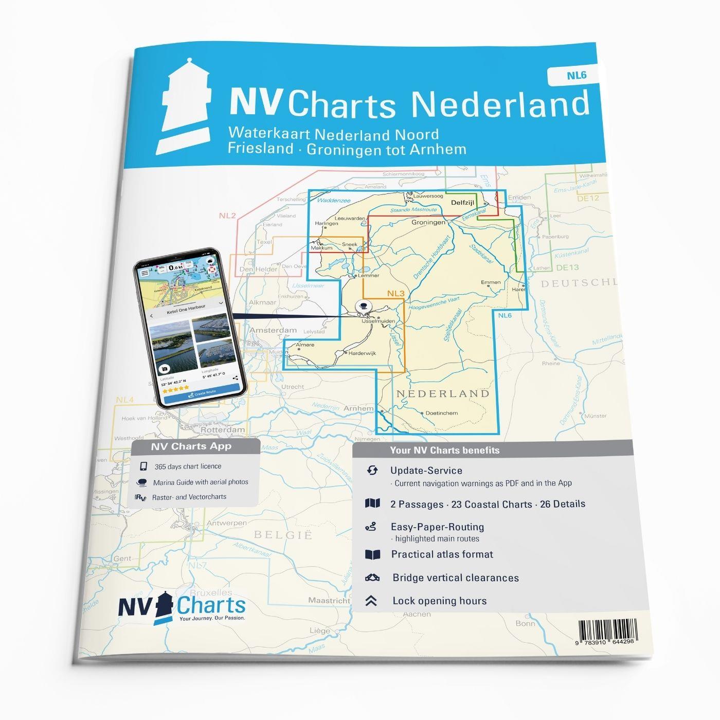 NV Charts Nederland NL6 - Waterkaart Nederland Noord - Friesland - Groningen tot Arnhem