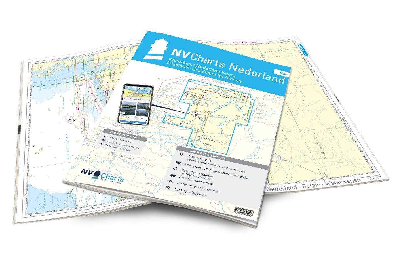 NV Charts Nederland NL6 - Waterkaart Nederland Noord - Friesland - Groningen tot Arnhem
